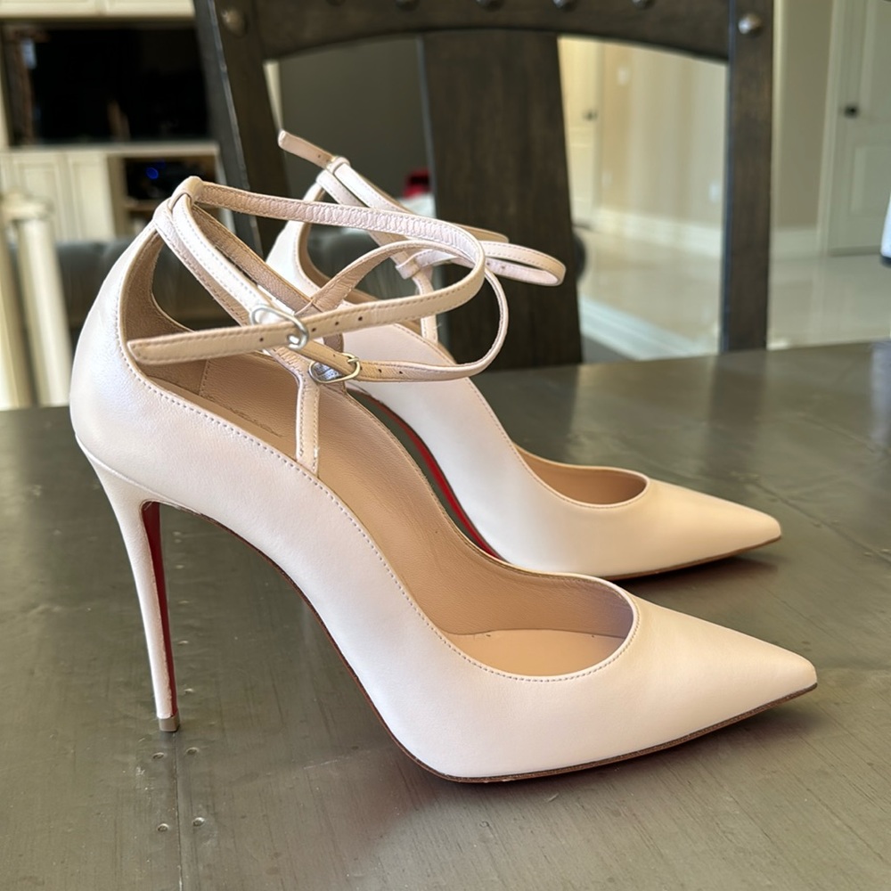 Christian Louboutin conclusive 100mm stiletto pump leche beige pink Sz 38.5